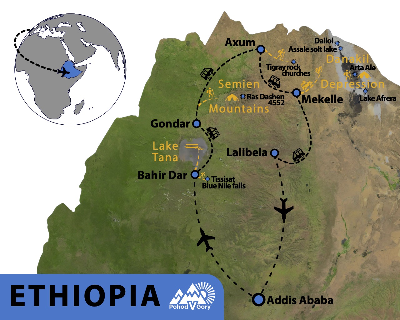 мапа подорожі в Ефіопії