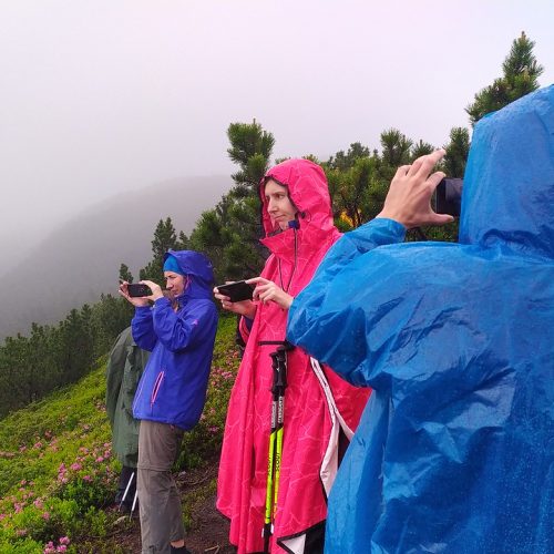 Группа в походе в дождь
