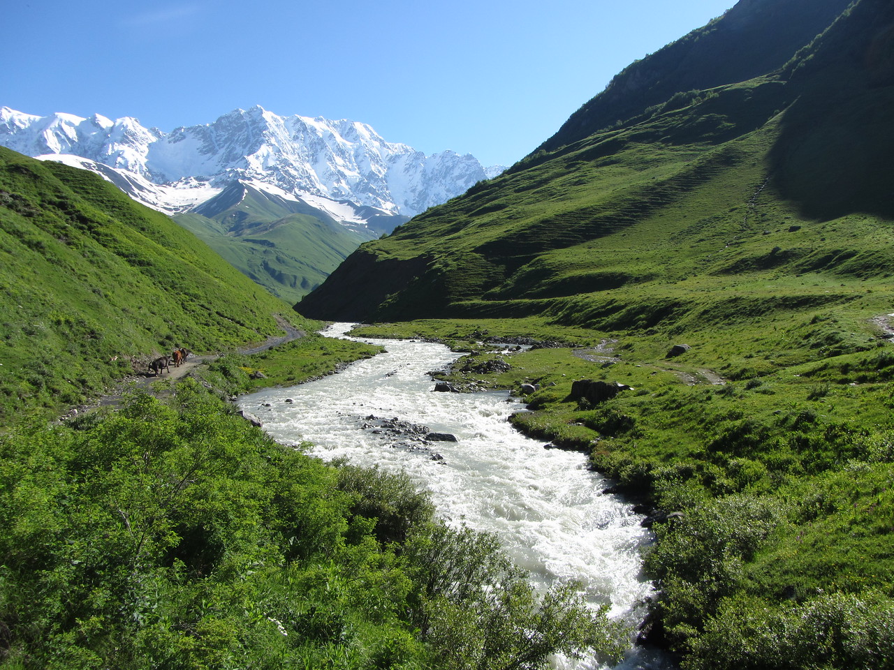 Тропа в горах вдоль реки