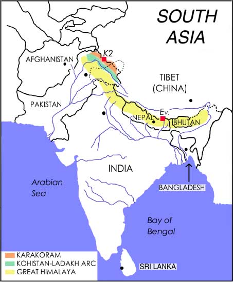 Пакистан бутан. Гималаи расположение на карте. Горы Гималаи и Индия на карте.